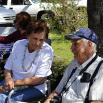 Marie Haynie Houghtaling and John Whetten reminisce at Temple Hill commemoration. 